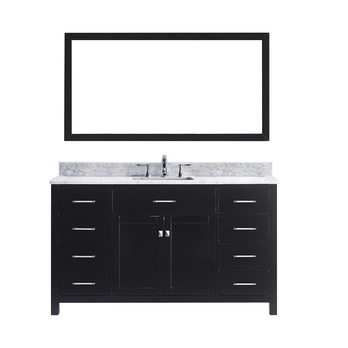 Virtu USA Caroline 60" Single Bath Vanity with Marble Top and Square Sink with Mirror - Luxe Bathroom Vanities Luxury Bathroom Fixtures Bathroom Furniture