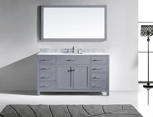 Virtu USA Caroline 60" Single Bath Vanity with Marble Top and Square Sink with Mirror - Luxe Bathroom Vanities Luxury Bathroom Fixtures Bathroom Furniture