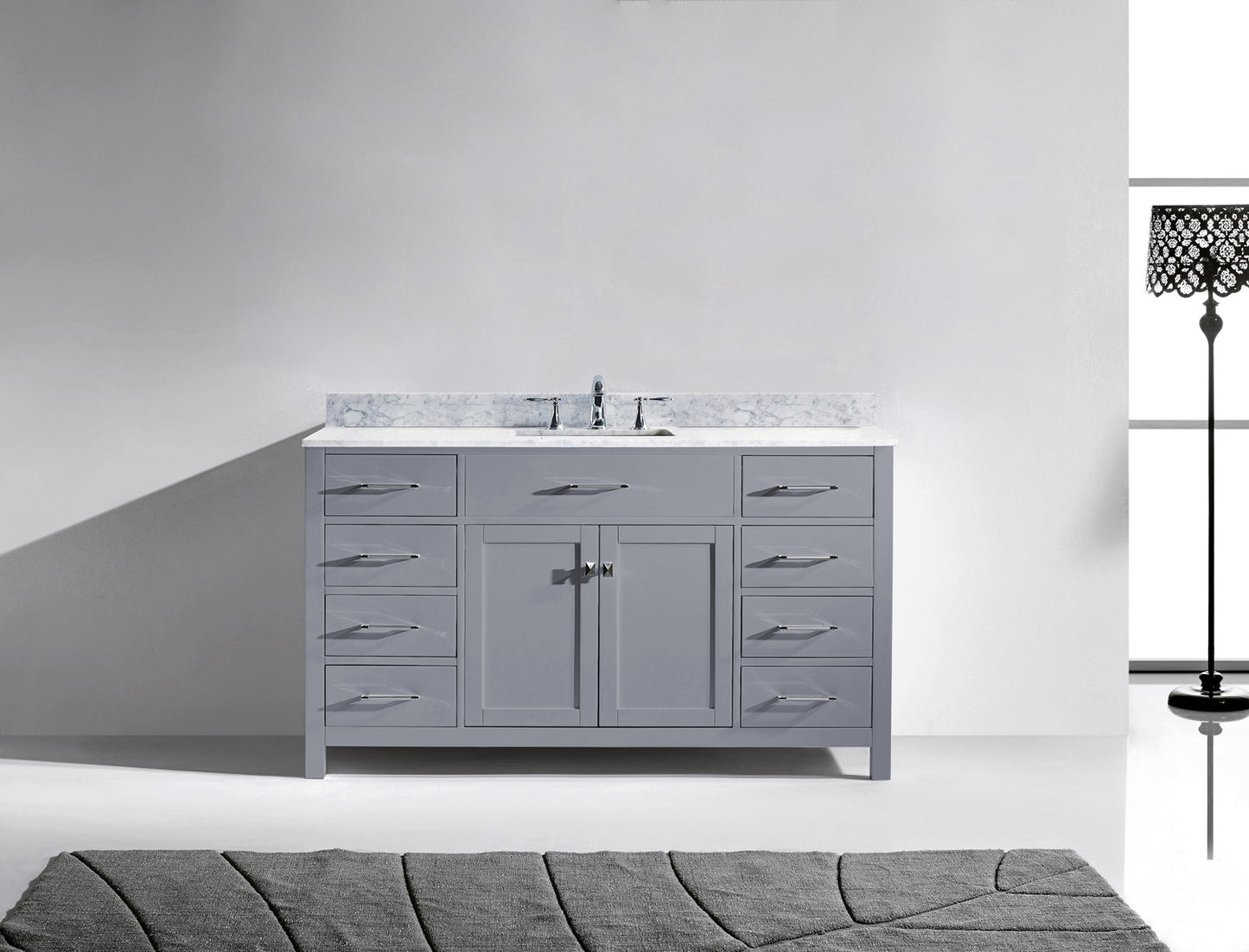 Virtu USA Caroline 60" Single Bath Vanity with White Marble Top and Square Sink with Brushed Nickel Faucet - Luxe Bathroom Vanities