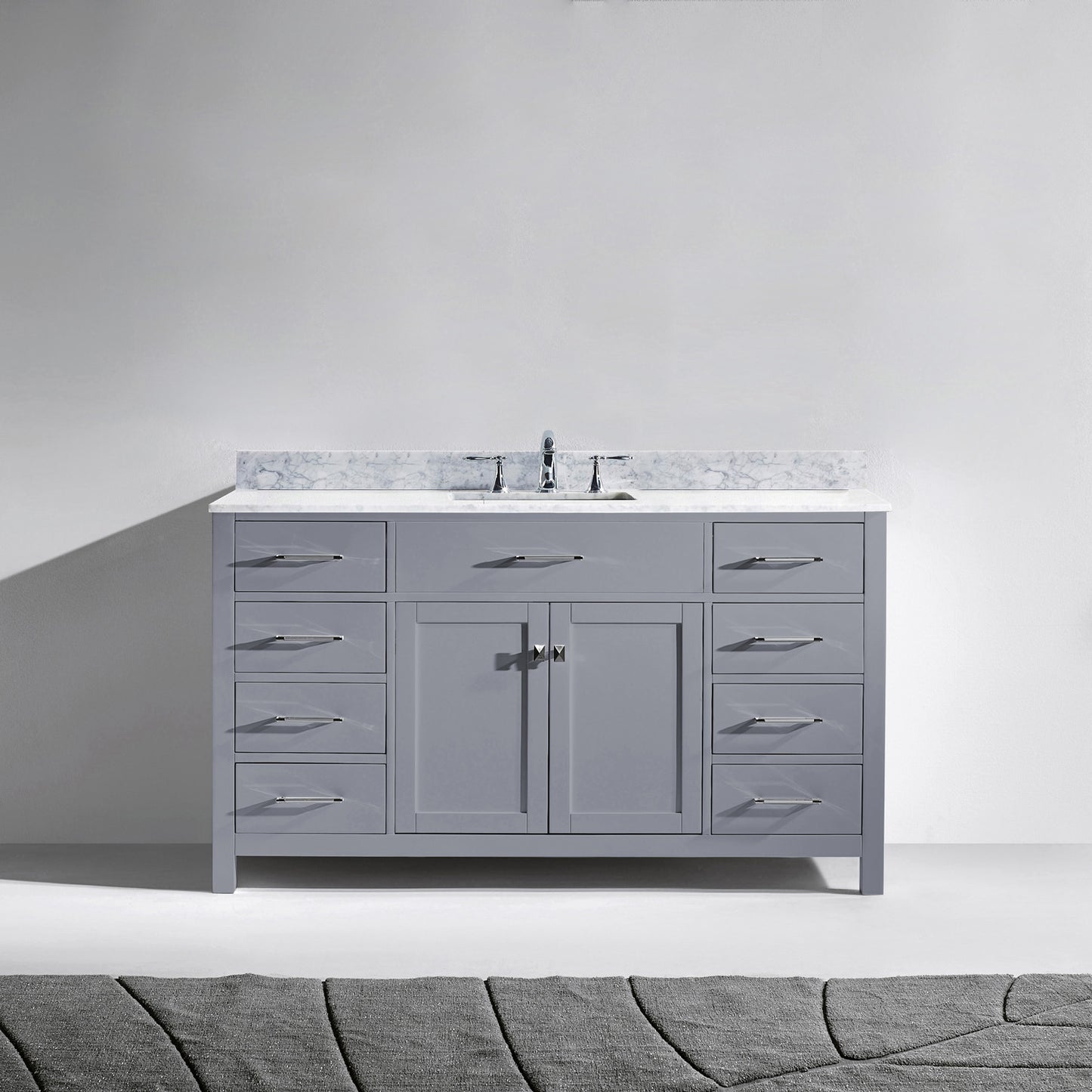 USA Caroline 60" Single Bath Vanity with White Marble Top and Square Sink - Luxe Bathroom Vanities