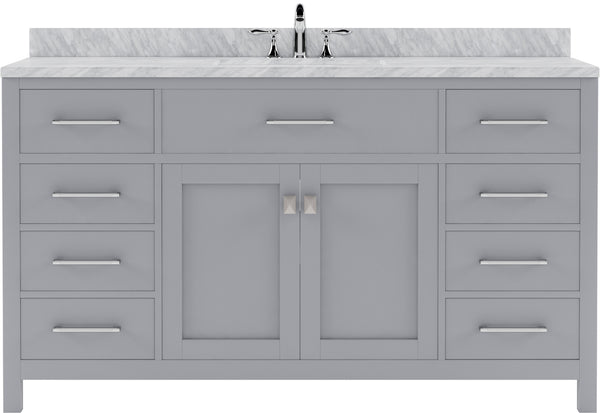 USA Caroline 60" Single Bath Vanity with White Marble Top and Square Sink - Luxe Bathroom Vanities