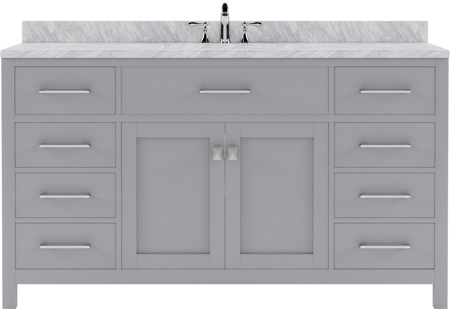 Virtu USA Caroline 60" Single Bath Vanity with White Marble Top and Square Sink with Brushed Nickel Faucet - Luxe Bathroom Vanities