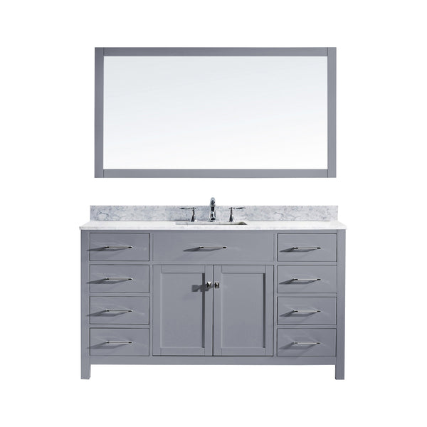 Virtu USA Caroline 60" Single Bath Vanity with Marble Top and Square Sink with Mirror - Luxe Bathroom Vanities Luxury Bathroom Fixtures Bathroom Furniture