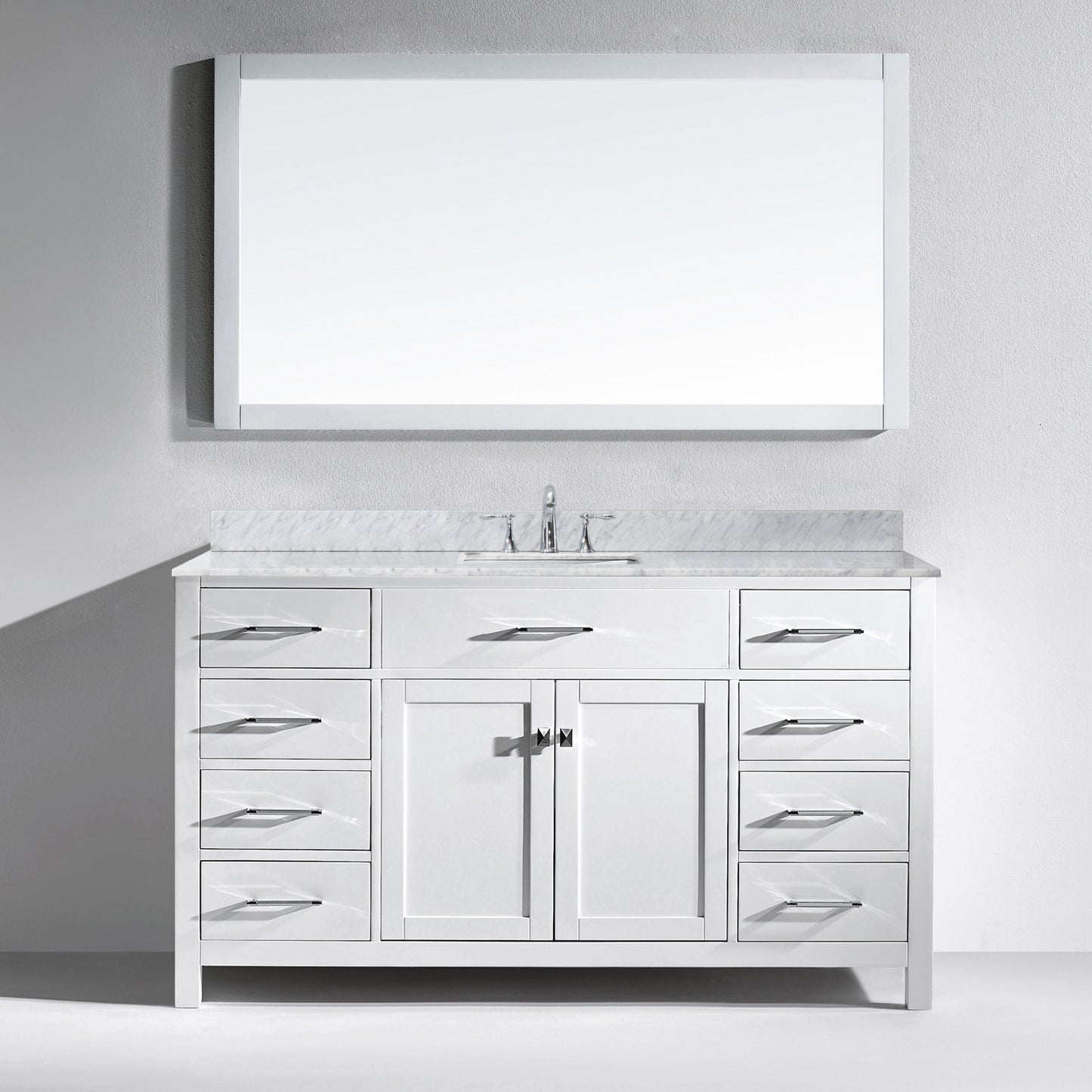 Virtu USA Caroline 60" Single Bath Vanity with Marble Top and Square Sink with Mirror - Luxe Bathroom Vanities Luxury Bathroom Fixtures Bathroom Furniture