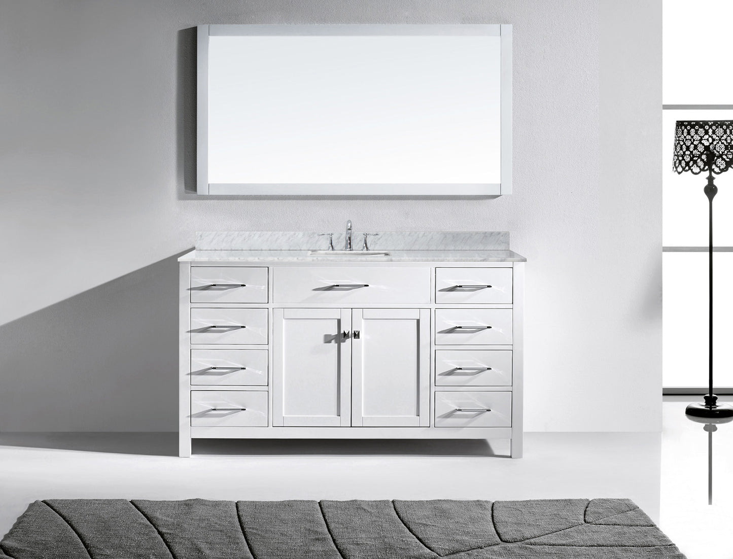 Virtu USA Caroline 60" Single Bath Vanity with Marble Top and Square Sink with Mirror - Luxe Bathroom Vanities Luxury Bathroom Fixtures Bathroom Furniture