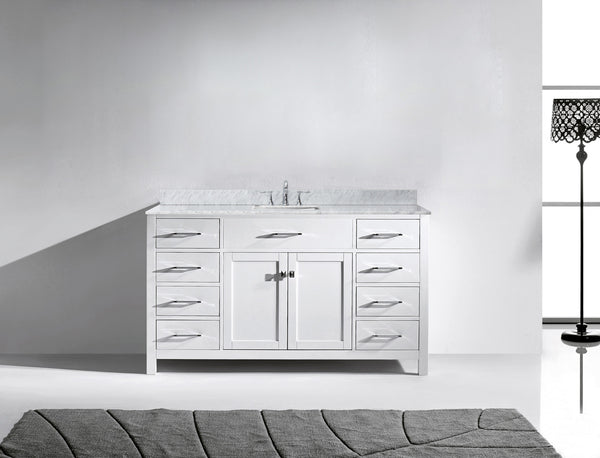 USA Caroline 60" Single Bath Vanity with White Marble Top and Square Sink - Luxe Bathroom Vanities