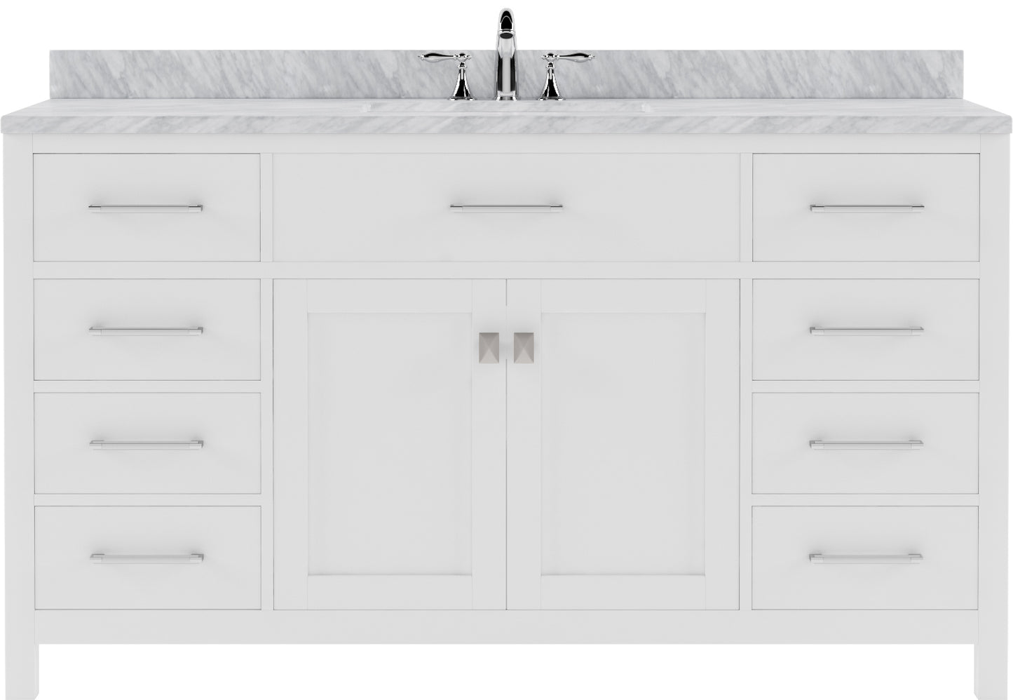 Virtu USA Caroline 60" Single Bath Vanity with White Marble Top and Square Sink with Brushed Nickel Faucet - Luxe Bathroom Vanities