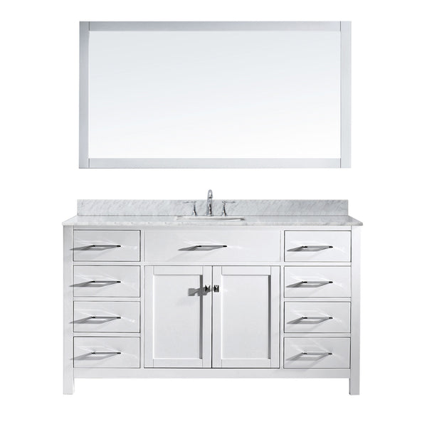 Virtu USA Caroline 60" Single Bath Vanity with Marble Top and Square Sink with Mirror - Luxe Bathroom Vanities Luxury Bathroom Fixtures Bathroom Furniture