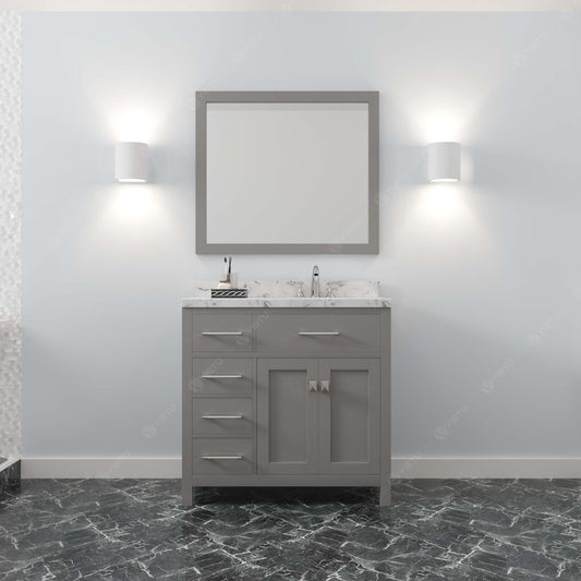 Virtu USA Caroline Parkway 36" Single Bath Vanity with White Quartz Top and Round Sink with Matching Mirror - Luxe Bathroom Vanities
