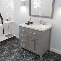 Virtu USA Caroline Parkway 36" Single Bath Vanity with White Quartz Top and Round Sink with Brushed Nickel Faucet with Matching Mirror - Luxe Bathroom Vanities