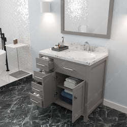 Virtu USA Caroline Parkway 36" Single Bath Vanity with White Quartz Top and Round Sink with Polished Chrome Faucet with Matching Mirror - Luxe Bathroom Vanities