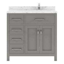 Virtu USA Caroline Parkway 36" Single Bath Vanity with White Quartz Top and Square Sink with Polished Chrome Faucet with Matching Mirror - Luxe Bathroom Vanities