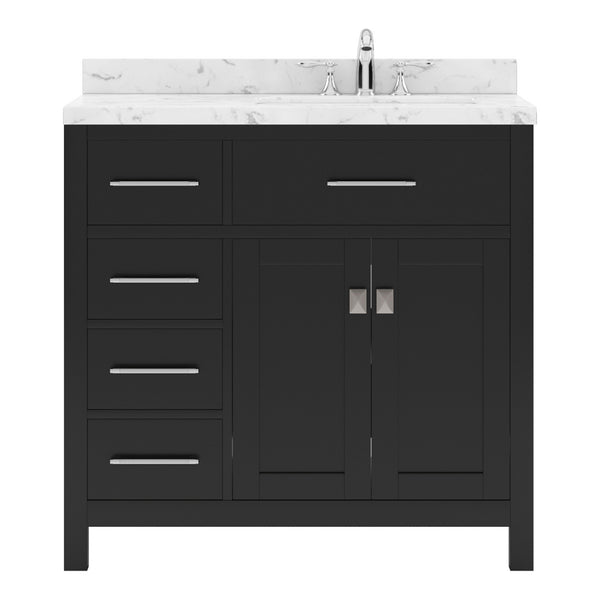 Virtu USA Caroline Parkway 36" Single Bath Vanity with White Quartz Top and Square Sink with Brushed Nickel Faucet with Matching Mirror - Luxe Bathroom Vanities