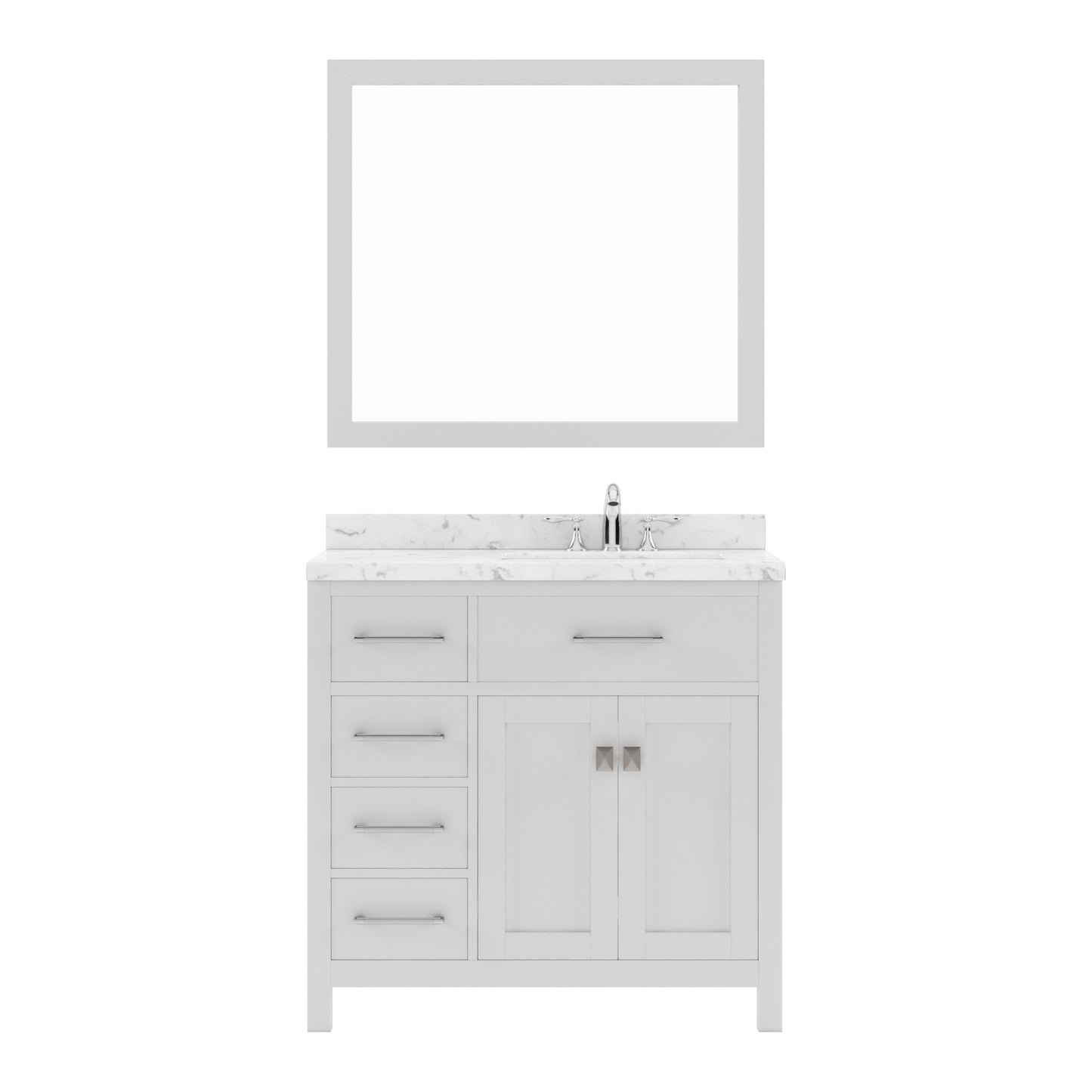 Virtu USA Caroline Parkway 36" Single Bath Vanity with White Quartz Top and Square Sink with Matching Mirror - Luxe Bathroom Vanities