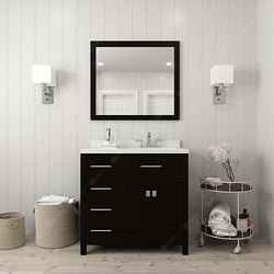 Virtu USA Caroline Parkway 36" Single Bath Vanity with Dazzle White Top and Round Sink with Polished Chrome Faucet and Mirror - Luxe Bathroom Vanities Luxury Bathroom Fixtures Bathroom Furniture