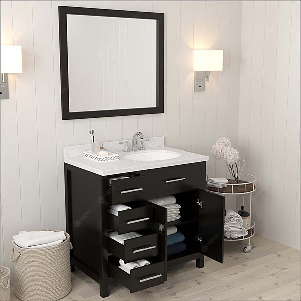 Virtu USA Caroline Parkway 36" Single Bath Vanity with Dazzle White Top and Round Sink with Polished Chrome Faucet and Mirror - Luxe Bathroom Vanities Luxury Bathroom Fixtures Bathroom Furniture