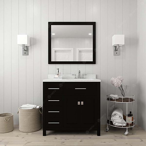 Virtu USA Caroline Parkway 36" Single Bath Vanity with Dazzle White Top and Round Sink with Mirror - Luxe Bathroom Vanities Luxury Bathroom Fixtures Bathroom Furniture