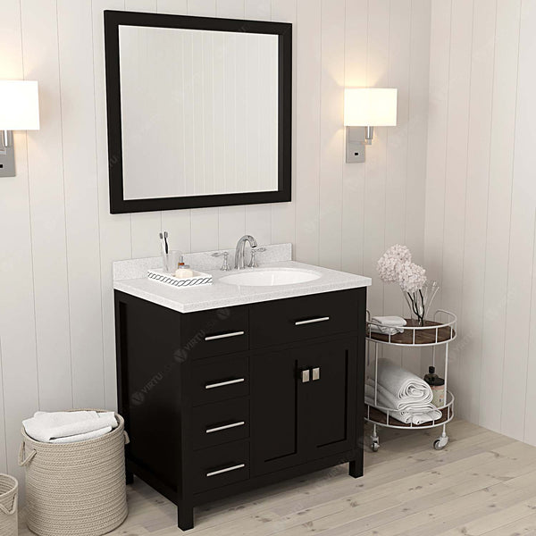 Virtu USA Caroline Parkway 36" Single Bath Vanity with Dazzle White Top and Round Sink with Mirror - Luxe Bathroom Vanities Luxury Bathroom Fixtures Bathroom Furniture