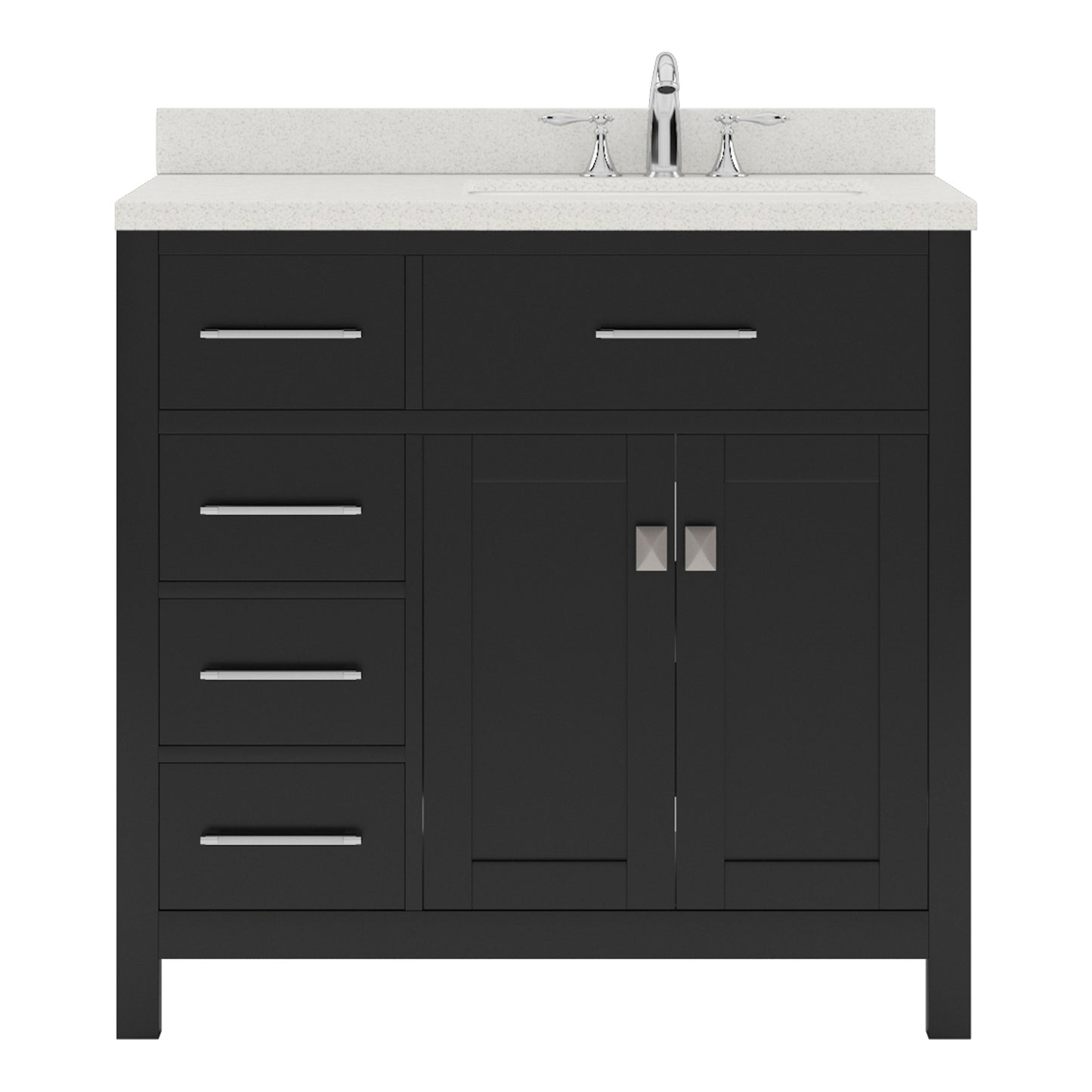 Virtu USA Caroline Parkway 36" Single Bath Vanity with Dazzle White Top and Round Sink with Brushed Nickel Faucet and Mirror - Luxe Bathroom Vanities