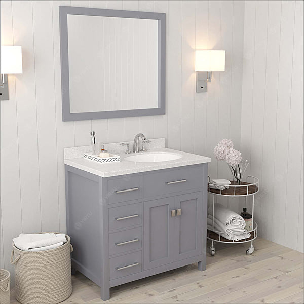 Virtu USA Caroline Parkway 36" Single Bath Vanity with Dazzle White Top and Round Sink with Mirror - Luxe Bathroom Vanities Luxury Bathroom Fixtures Bathroom Furniture