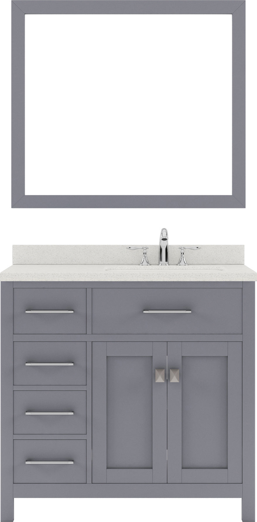 Virtu USA Caroline Parkway 36" Single Bath Vanity with Dazzle White Top and Round Sink with Polished Chrome Faucet and Mirror - Luxe Bathroom Vanities