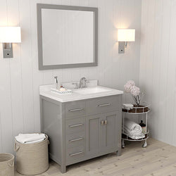 Virtu USA Caroline Parkway 36" Single Bath Vanity in Cashmere Grey with Dazzle White Top and Square Sink with Mirror - Luxe Bathroom Vanities Luxury Bathroom Fixtures Bathroom Furniture