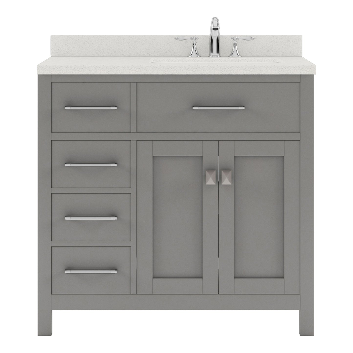 Virtu USA Caroline Parkway 36" Single Bath Vanity with Dazzle White Top and Square Sink with Brushed Nickel Faucet and Mirror - Luxe Bathroom Vanities