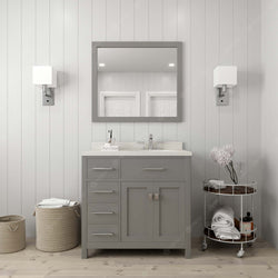 Virtu USA Caroline Parkway 36" Single Bath Vanity with Dazzle White Top and Square Sink with Brushed Nickel Faucet and Mirror - Luxe Bathroom Vanities