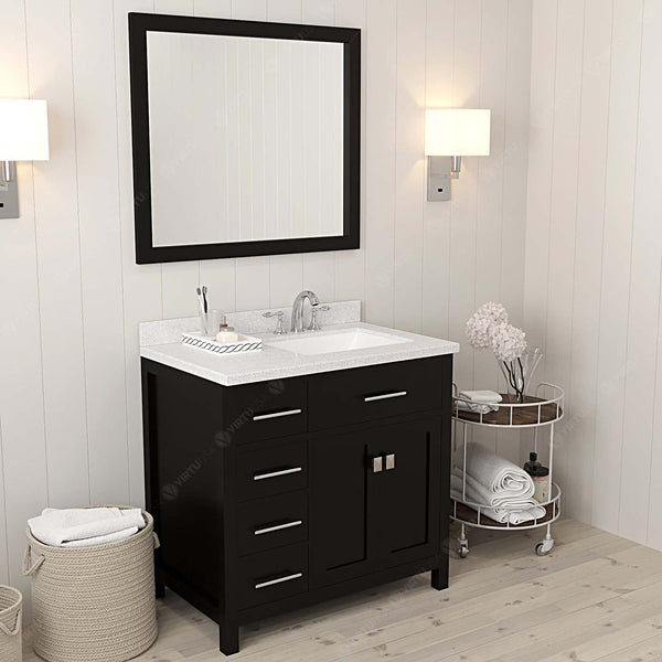 Virtu USA Caroline Parkway 36" Single Bath Vanity with Dazzle White Top and Square Sink with Mirror - Luxe Bathroom Vanities