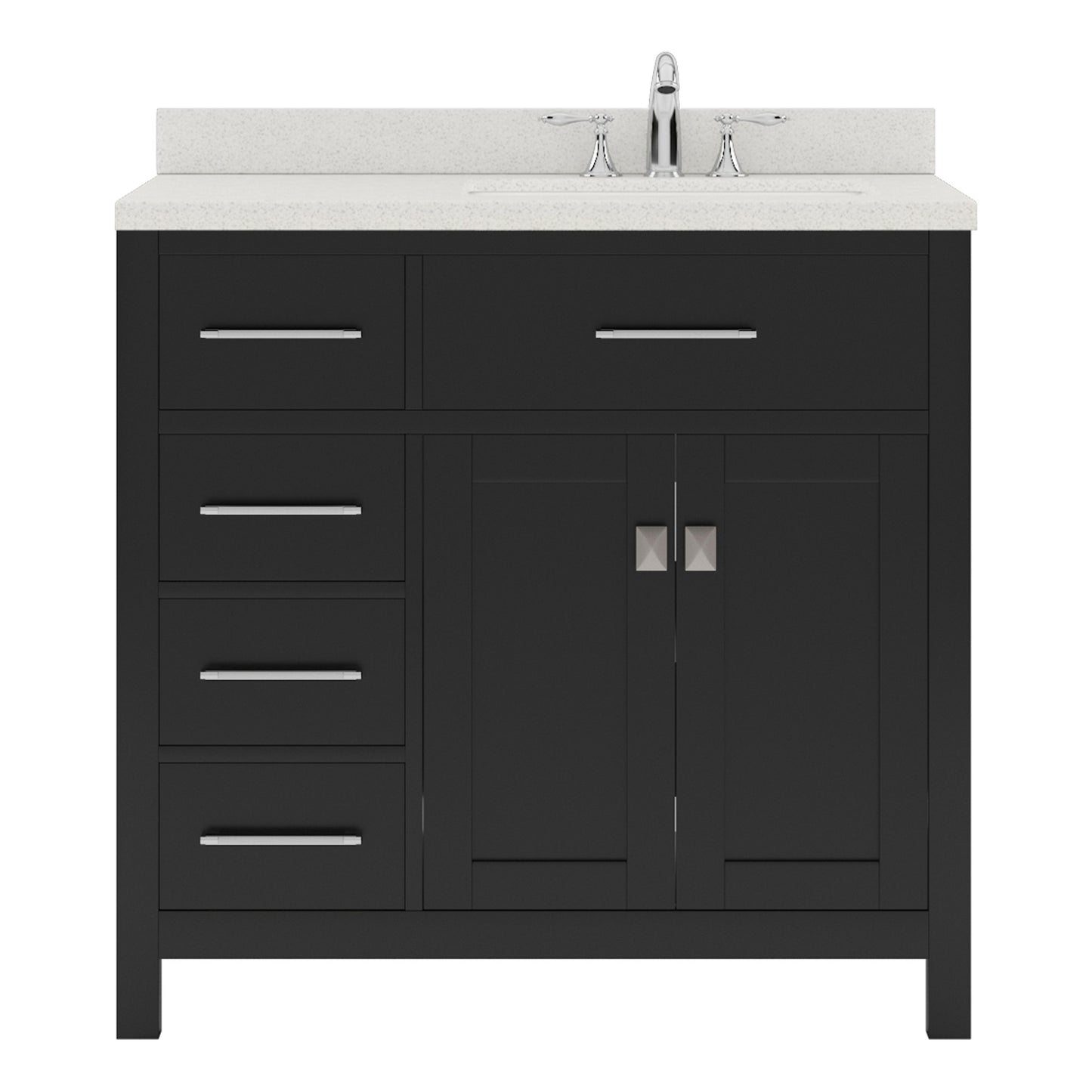 Virtu USA Caroline Parkway 36" Single Bath Vanity with Dazzle White Top and Square Sink with Brushed Nickel Faucet and Mirror - Luxe Bathroom Vanities