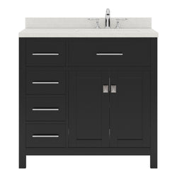 Virtu USA Caroline Parkway 36" Single Bath Vanity with Dazzle White Top and Square Sink with Brushed Nickel Faucet and Mirror - Luxe Bathroom Vanities