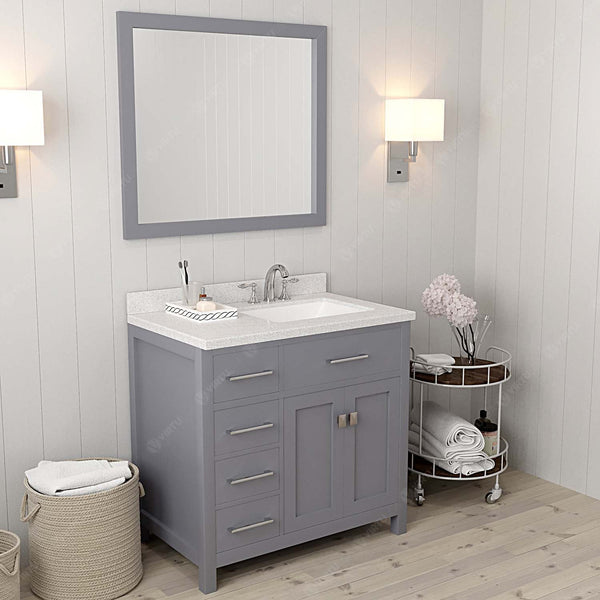 Virtu USA Caroline Parkway 36" Single Bath Vanity with Dazzle White Top and Square Sink with Mirror - Luxe Bathroom Vanities
