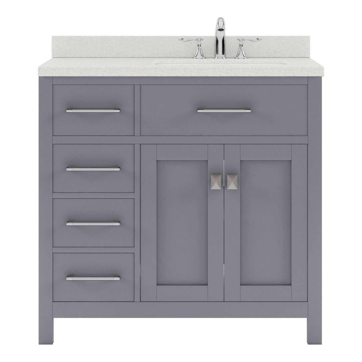 Virtu USA Caroline Parkway 36" Single Bath Vanity with Dazzle White Top and Square Sink with Polished Chrome Faucet and Mirror - Luxe Bathroom Vanities