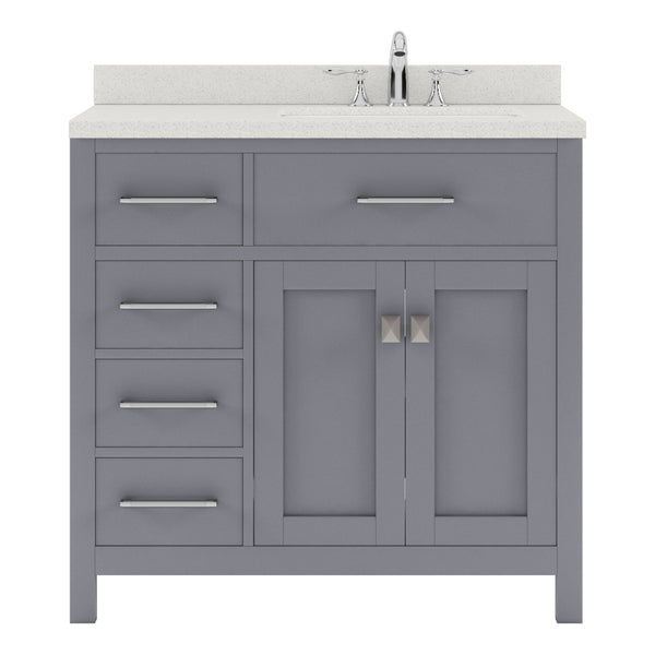 Virtu USA Caroline Parkway 36" Single Bath Vanity with Dazzle White Top and Square Sink with Polished Chrome Faucet and Mirror - Luxe Bathroom Vanities