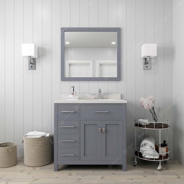 Virtu USA Caroline Parkway 36" Single Bath Vanity with Dazzle White Top and Square Sink with Brushed Nickel Faucet and Mirror - Luxe Bathroom Vanities