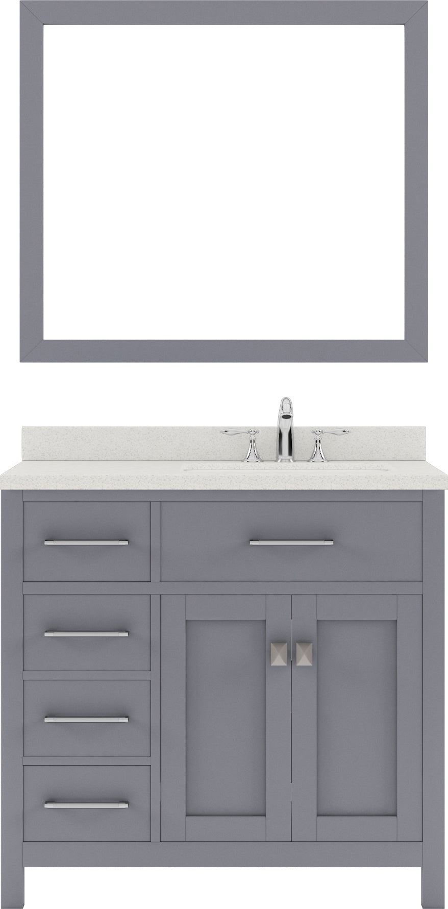 Virtu USA Caroline Parkway 36" Single Bath Vanity with Dazzle White Top and Square Sink with Polished Chrome Faucet and Mirror - Luxe Bathroom Vanities