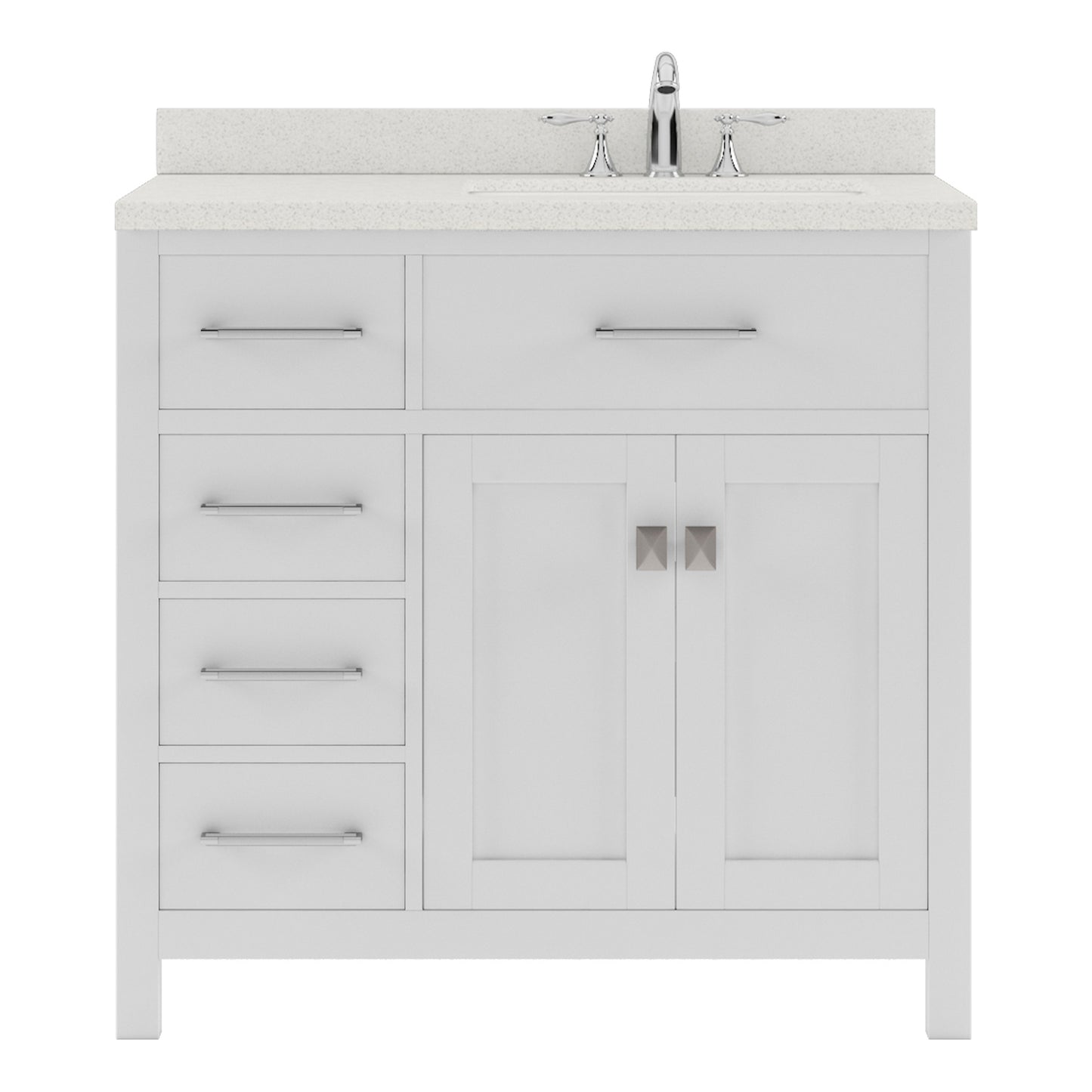 Virtu USA Caroline Parkway 36" Single Bath Vanity with Dazzle White Quartz Top and Square Sink with Polished Chrome Faucet with Matching Mirror - Luxe Bathroom Vanities