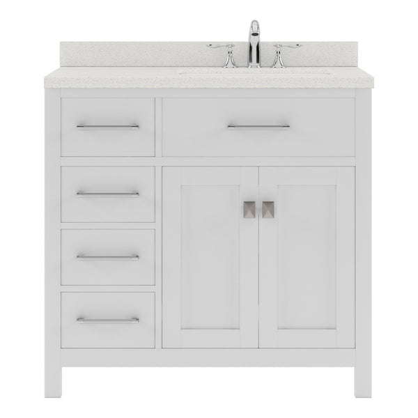 Virtu USA Caroline Parkway 36" Single Bath Vanity with Dazzle White Quartz Top and Square Sink with Polished Chrome Faucet with Matching Mirror - Luxe Bathroom Vanities