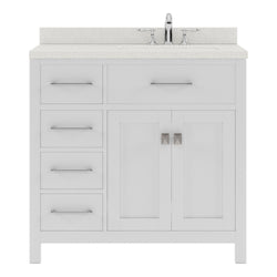 Virtu USA Caroline Parkway 36" Single Bath Vanity with Dazzle White Quartz Top and Square Sink with Brushed Nickel Faucet with Matching Mirror - Luxe Bathroom Vanities