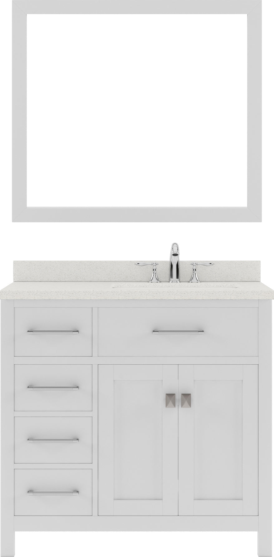 Virtu USA Caroline Parkway 36" Single Bath Vanity with Dazzle White Quartz Top and Square Sink with Polished Chrome Faucet with Matching Mirror - Luxe Bathroom Vanities