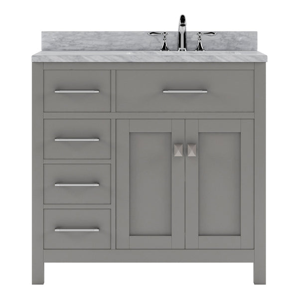 Virtu USA Caroline Parkway 36" Single Bath Vanity with White Marble Top and Round Sink with Matching Mirror - Luxe Bathroom Vanities