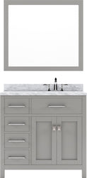 Virtu USA Caroline Parkway 36" Single Bath Vanity with Italian Carrara White Marble Top and Round Sink with Brushed Nickel Faucet with Matching Mirror - Luxe Bathroom Vanities