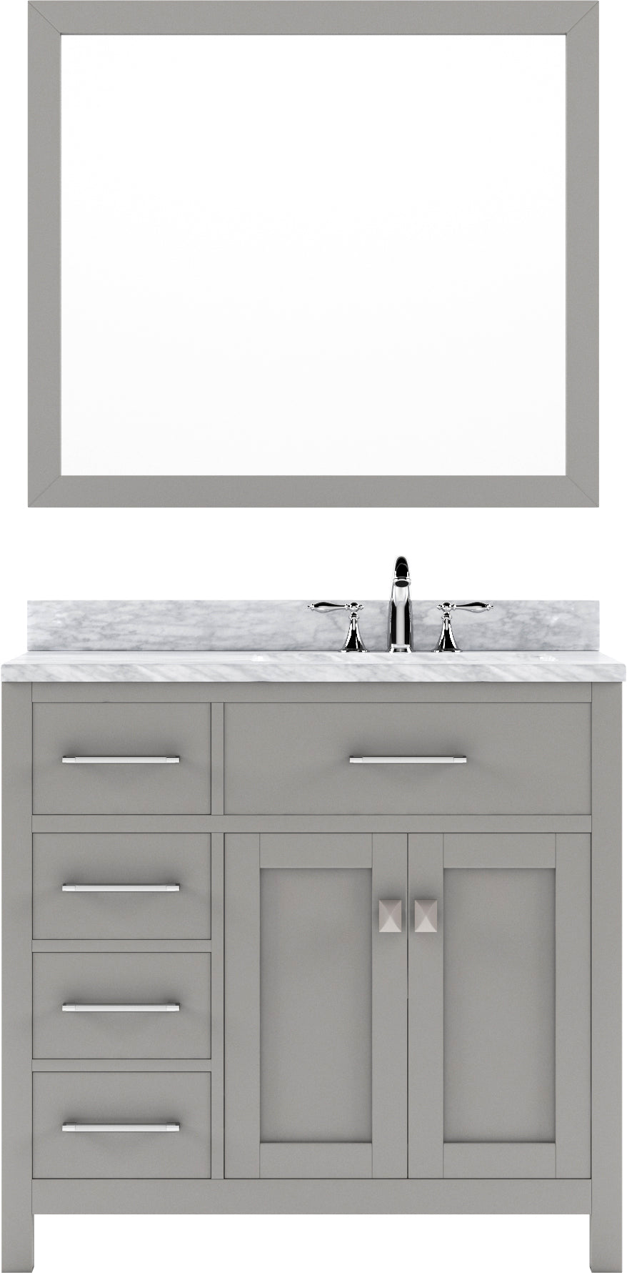 Virtu USA Caroline Parkway 36" Single Bath Vanity with Italian Carrara White Marble Top and Square Sink with Polished Chrome Faucet with Matching Mirror - Luxe Bathroom Vanities