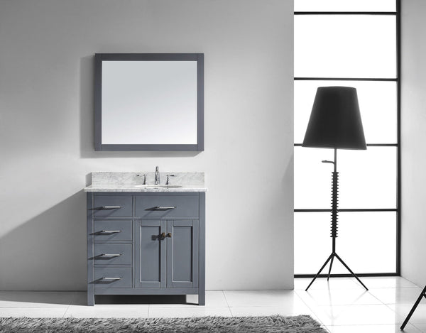 Virtu USA Caroline Parkway 36" Single Bath Vanity with Marble Top and Round Sink with Brushed Nickel Faucet and Mirror - Luxe Bathroom Vanities