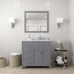 Virtu USA Caroline Parkway 36" Single Bath Vanity with Marble Top and Round Sink with Mirror - Luxe Bathroom Vanities