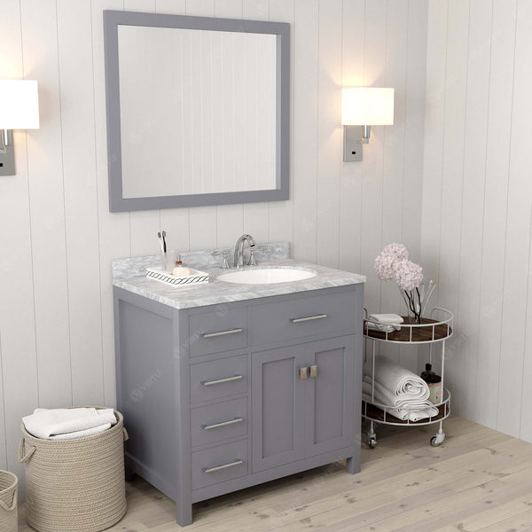 Virtu USA Caroline Parkway 36" Single Bath Vanity with Marble Top and Round Sink with Mirror - Luxe Bathroom Vanities