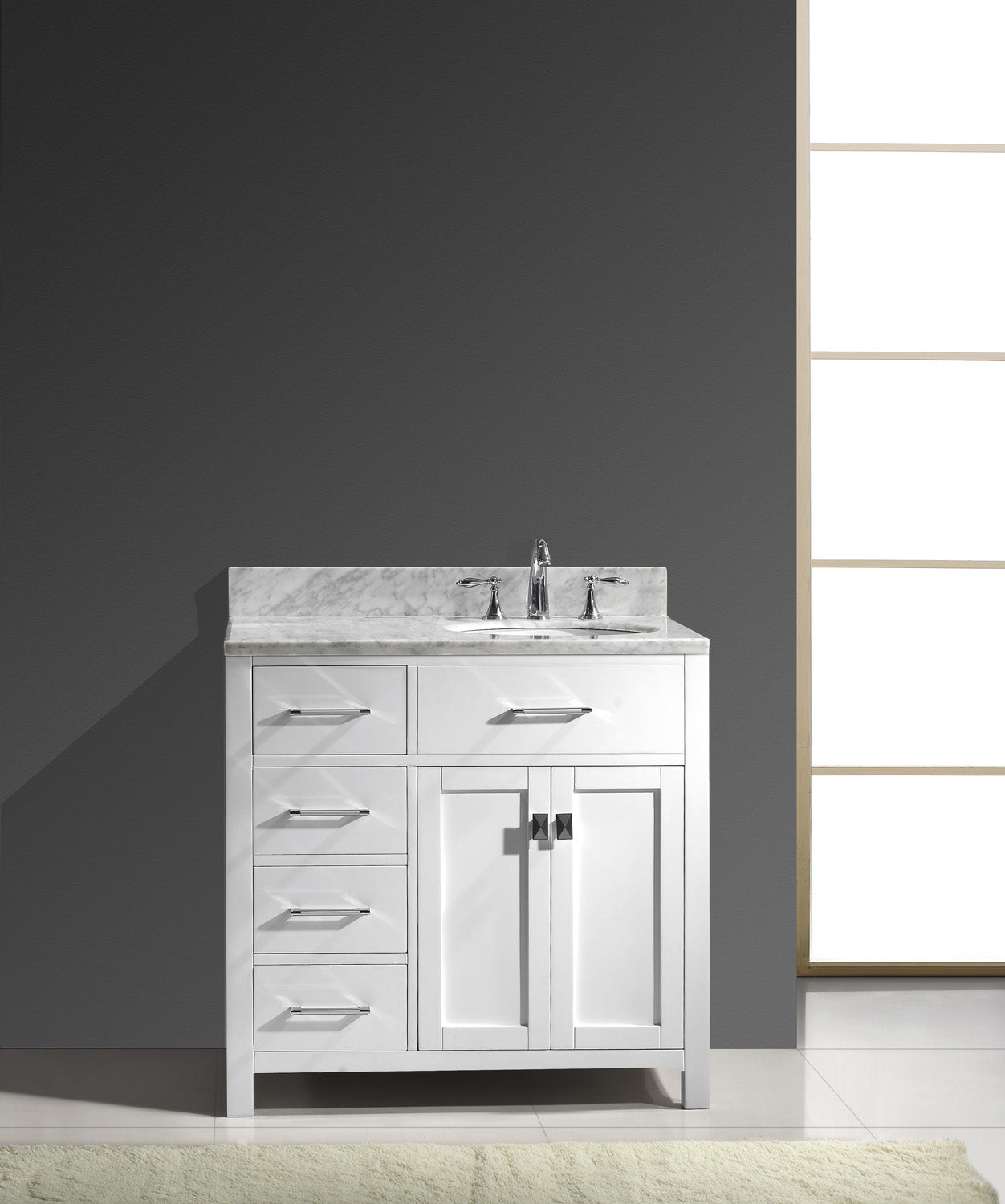 Virtu USA Caroline Parkway 36" Single Bath Vanity with Italian Carrara White Marble Top and Round Sink - Luxe Bathroom Vanities
