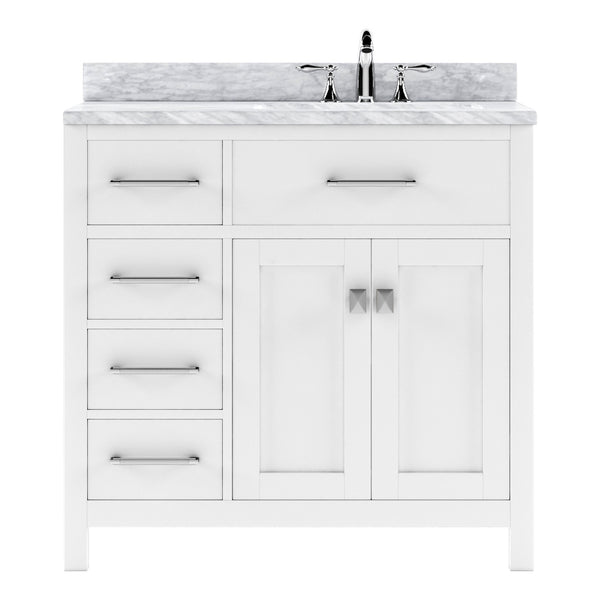 Virtu USA Caroline Parkway 36" Single Bath Vanity with Italian Carrara White Marble Top and Round Sink - Luxe Bathroom Vanities