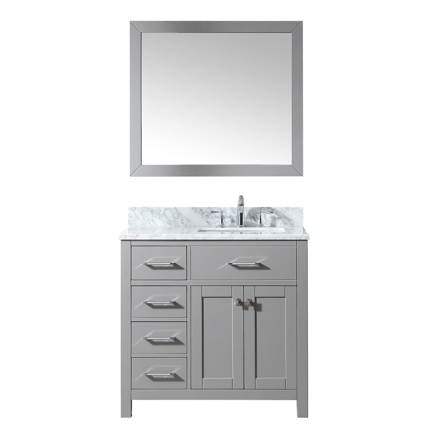 Virtu USA Caroline Parkway 36" Single Bath Vanity with Marble Top and Square Sink with Brushed Nickel Faucet and Mirror - Luxe Bathroom Vanities Luxury Bathroom Fixtures Bathroom Furniture