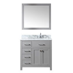 Virtu USA Caroline Parkway 36" Single Bath Vanity with Marble Top and Square Sink with Polished Chrome Faucet and Mirror - Luxe Bathroom Vanities Luxury Bathroom Fixtures Bathroom Furniture